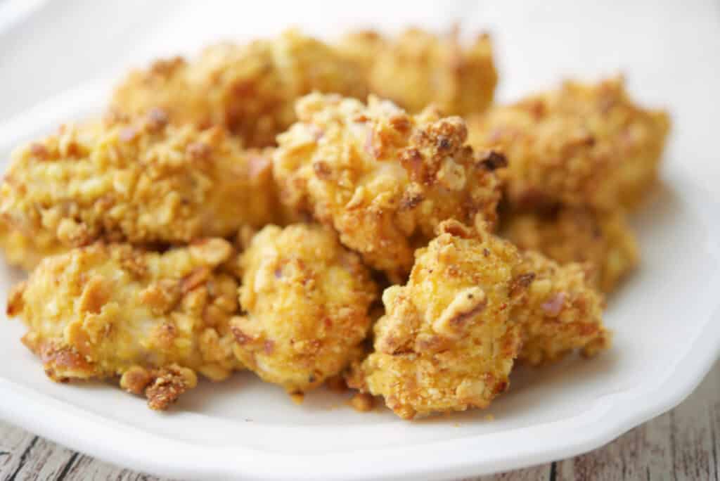 Pretzel Chicken Nuggets on a white plate