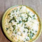 Spinach Risotto made with Italian Arborio rice, fresh spinach, and Italian cheese.