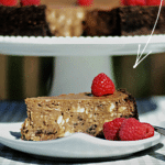 a piece of triple chocolate raspberry cheesecake on a plate