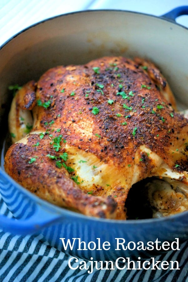 This whole roasted Cajun Chicken is so flavorful & easy to make with only three ingredients, it will be your new favorite Sunday dinner roast.