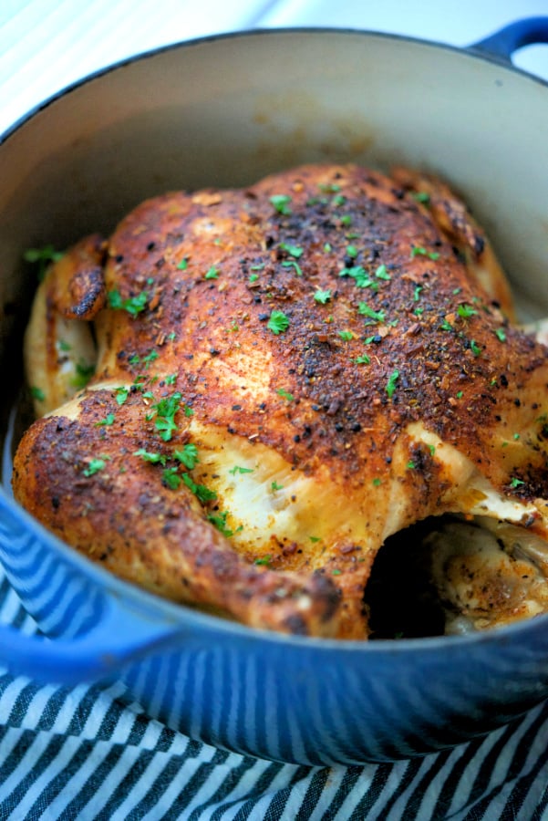 This whole roasted Cajun Chicken is so flavorful & easy to make with only three ingredients, it will be your new favorite Sunday dinner roast.