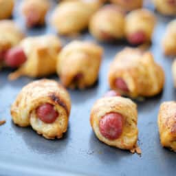 Chili Cheese Pigs in a Blanket on sheet pan