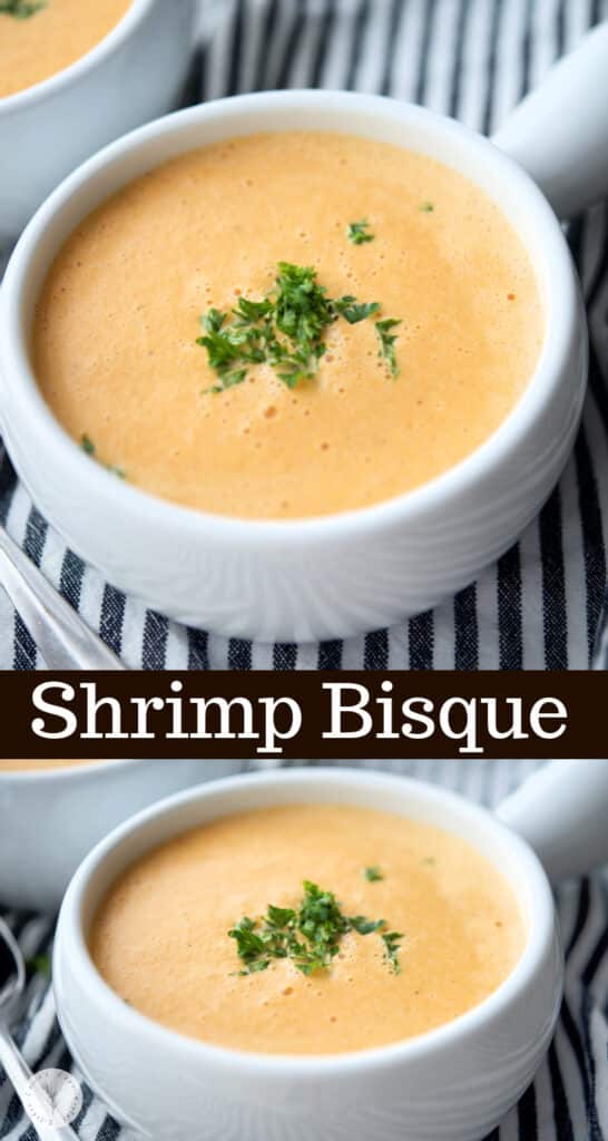 This Shrimp Bisque recipe made with a mirepoix of vegetables, shrimp, sweet Moscato wine, spices and heavy cream is deliciously creamy. 