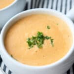 This Shrimp Bisque recipe made with a mirepoix of vegetables, shrimp, sweet Moscato wine, spices and heavy cream is deliciously creamy. 