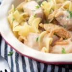 Skillet Mushroom and Onion Chicken is a super easy, delicious weeknight meal that can be ready in 30 minutes.