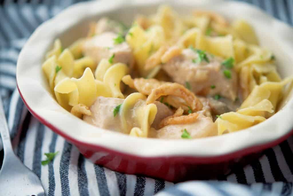 Mushroom and Onion Chicken over noodles