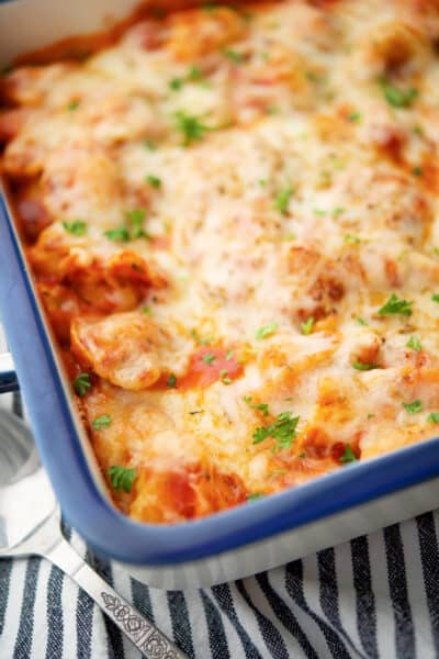 If you're looking for a super easy weeknight meal, this Tortellini Bake made with frozen cheese tortellini will be your new favorite. 