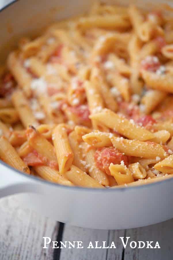 Penne alla Vodka Sauce in a white pot