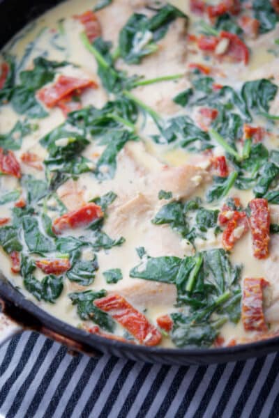 Creamy Tuscan Chicken in a skillet