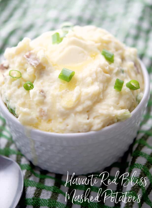 Red bliss mashed potatoes combined with creamy Havarti cheese, butter, sour cream and scallions is a delicious side dish with any meal. 