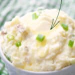 Red bliss mashed potatoes combined with creamy Havarti cheese, butter, sour cream and scallions is a delicious side dish with any meal.