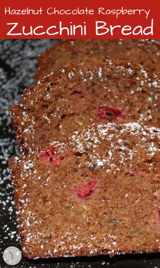 Hazelnut Chocolate Raspberry Zucchini Bread made with fresh grated zucchini, Nutella and raspberries makes a delicious snack. 