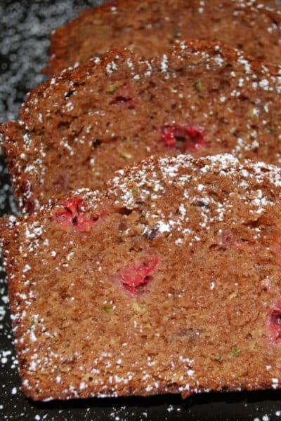 Hazelnut Chocolate Raspberry Zucchini Bread made with fresh grated zucchini, Nutella and raspberries makes a delicious snack. 