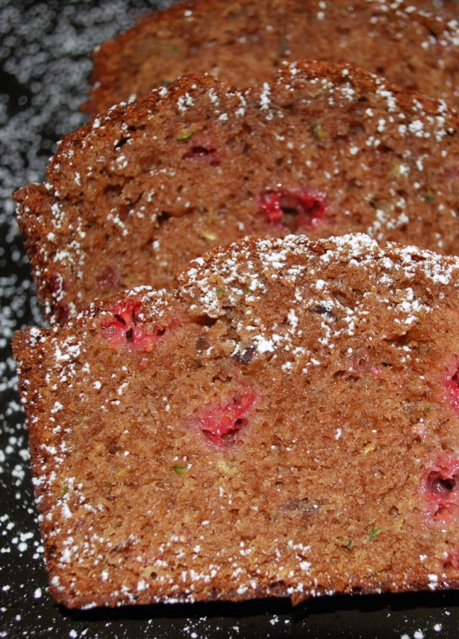 Hazelnut Chocolate Raspberry Zucchini Bread made with fresh grated zucchini, Nutella and raspberries makes a delicious snack. 