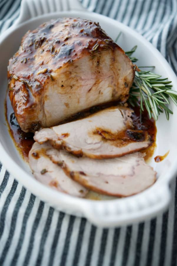 Boneless center cut pork loin topped with honey, fresh rosemary and a balsamic glaze; then roasted until tender and juicy. 