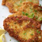 Lemon Basil Chicken Cutlets made with boneless chicken breasts coated in a Panko breadcrumbs, lemon and fresh basil.