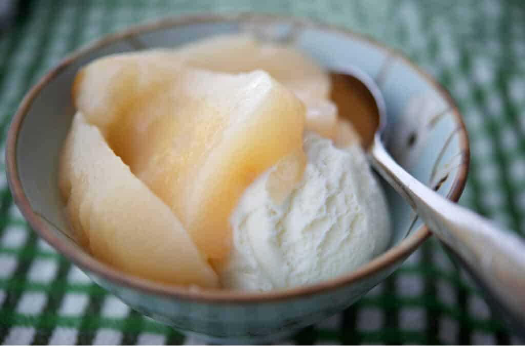 Tequila Poached Pears with ice cream