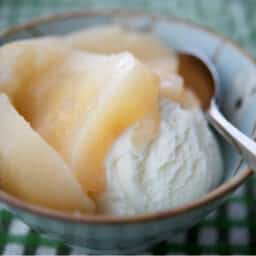 Tequila Poached Pears with ice cream