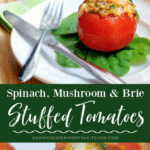 collage photo of spinach tomatoes wit brie