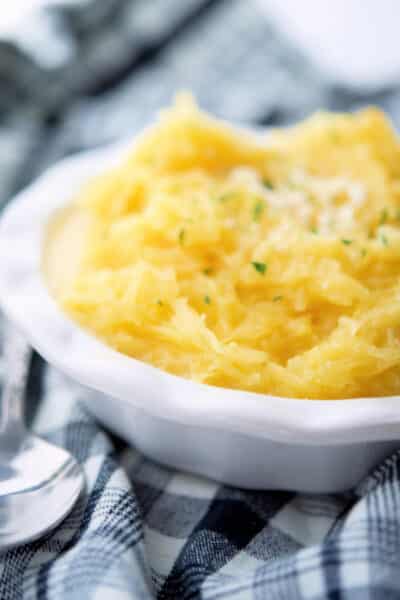 This Parmesan Garlic Butter Spaghetti Squash is super tasty, healthy and makes a delicious quick side dish. 