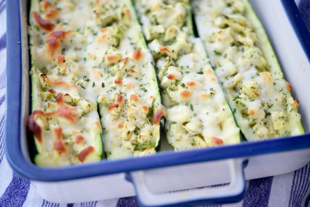 Ranch Zucchini Boats in an oven safe dish