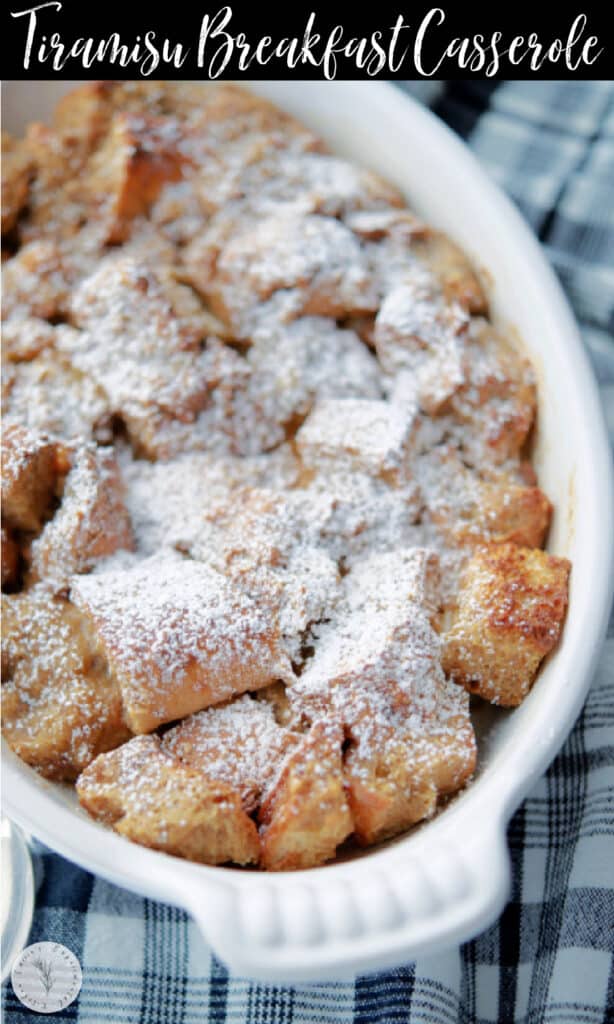 ThisTiramisu Breakfast Casserole made with coffee, eggs and cubed Italian bread makes a tasty breakfast for two. 