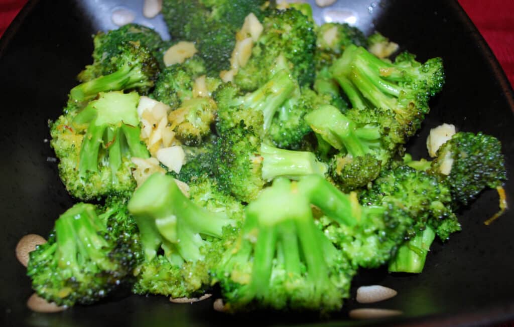 Broccoli with roasted garlic and lemon zest. 