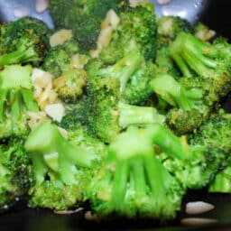 Broccoli with roasted garlic and lemon zest.