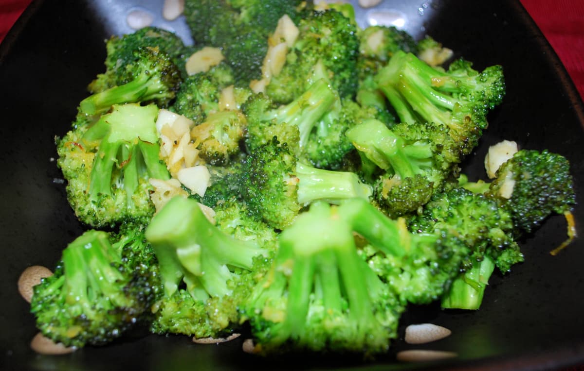 Broccoli with roasted garlic and lemon zest.