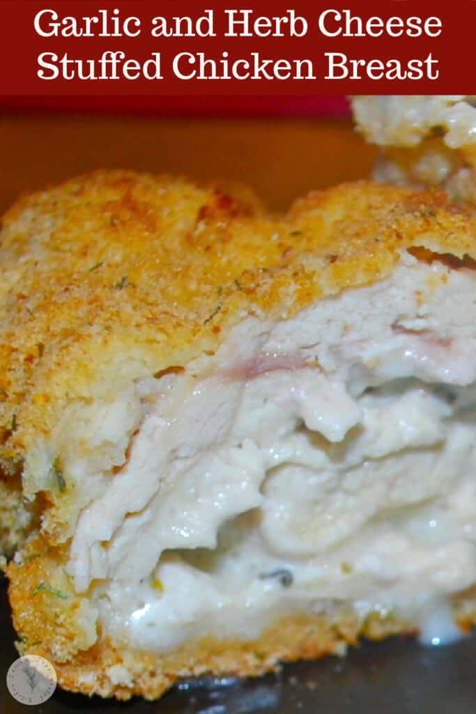 Boneless chicken breasts stuffed with garlic and herb spreadable cheese; then breaded and baked until golden brown. 