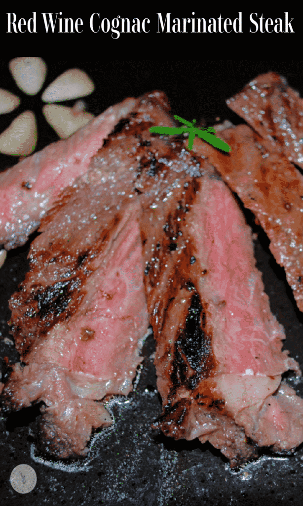 Rib Eye steaks marinated in red wine, cognac, stone ground mustard, garlic, rosemary and Extra Virgin Olive Oil. 