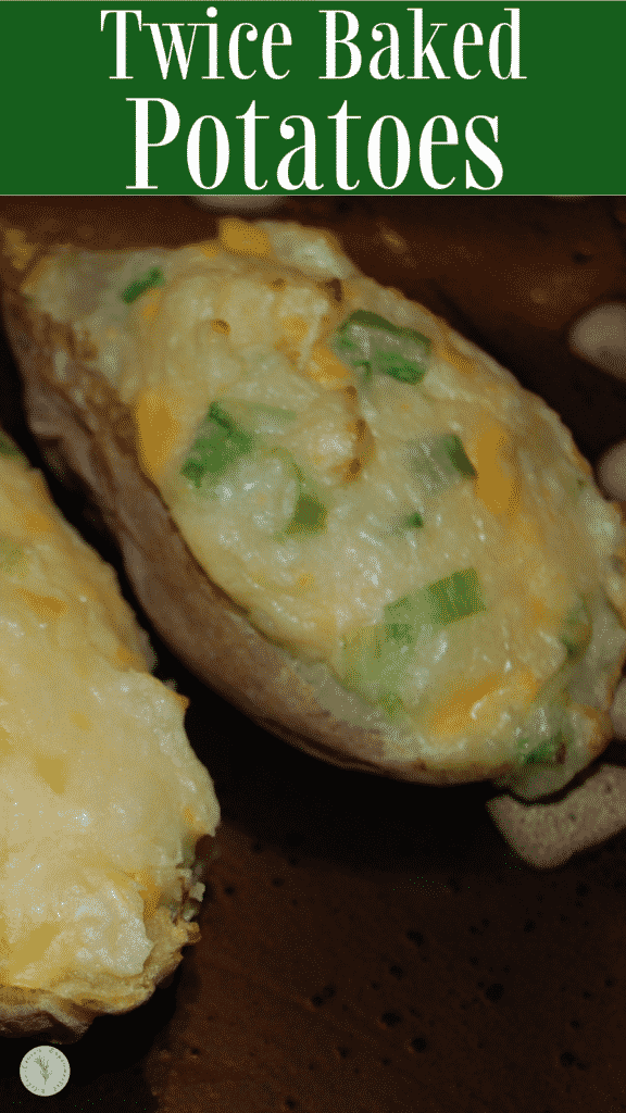 Twice Baked Potatoes made with Russet potatoes, milk, sour cream, Cheddar cheese, scallions, and butter make a tasty side dish.