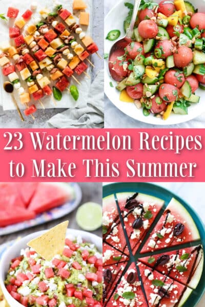A bunch of different types of food on a table, with Watermelon Recipes