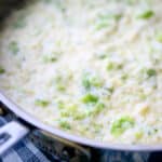 Broccoli and Cheese Risotto in pan