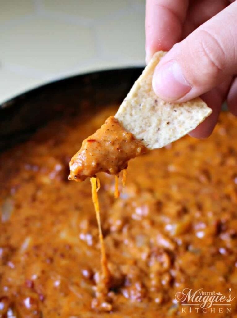 Chorizo Queso with a chip