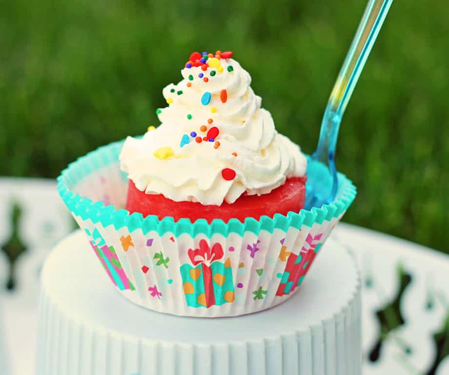 A close up of Watermelon Cupcakes