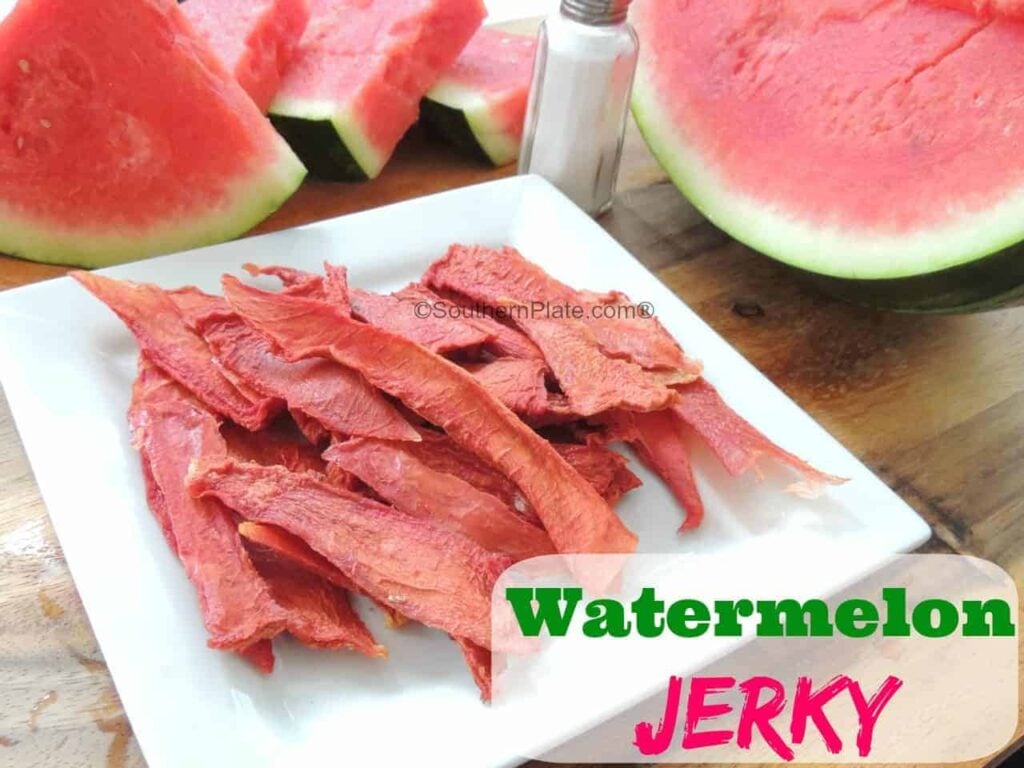 Watermelon Jerky on a plate
