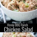 This tangy, smokey flavored chicken salad is made with rotisserie chicken, honey bbq sauce and Ranch salad dressing.