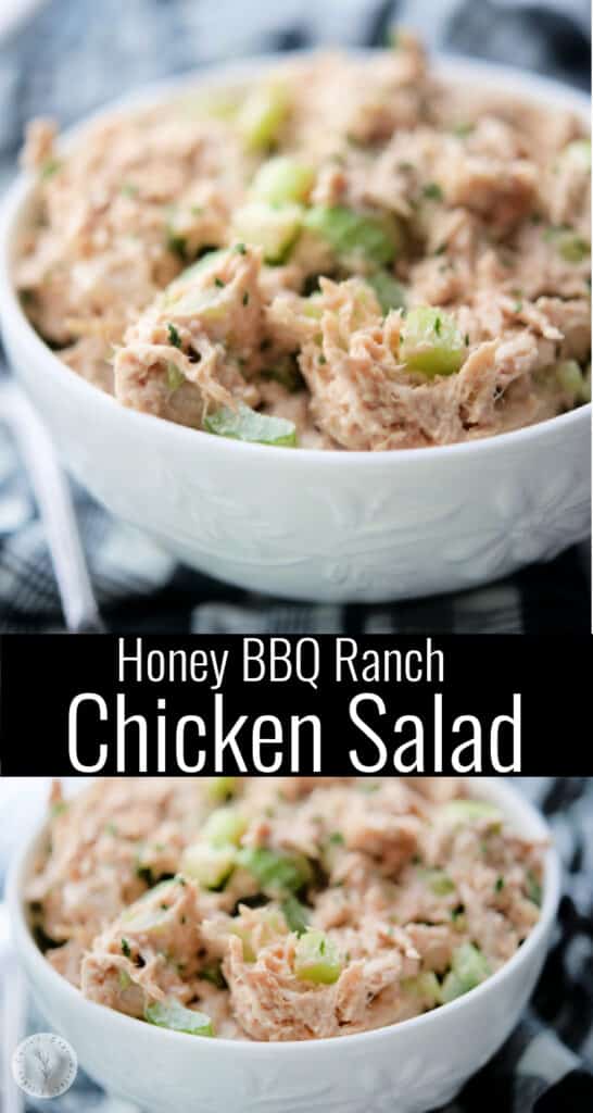 This tangy, smokey flavored chicken salad is made with rotisserie chicken, honey bbq sauce and Ranch salad dressing.