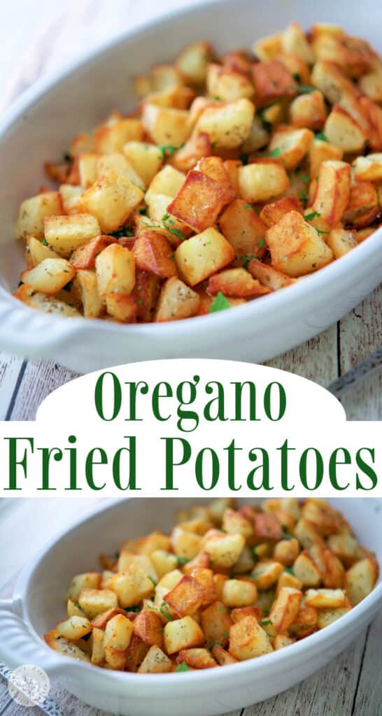 collage photo of oregano fried potatoes