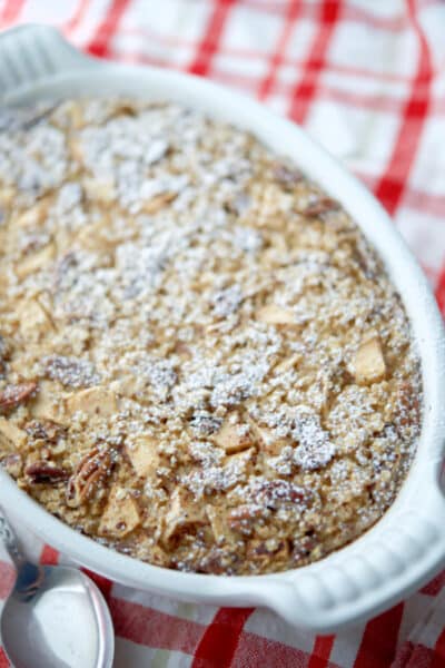 Apple Cinnamon Baked Oatmeal made with McIntosh apples, oats, brown sugar and pecans is a tasty way to start your day. 