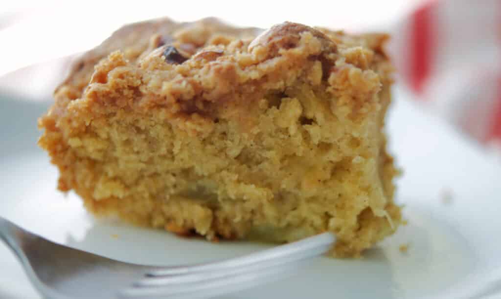 a slice of apple coffee cake