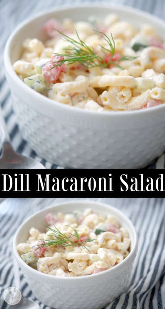 Dill Macaroni Salad made with English cucumbers, tomatoes and a sour cream and fresh dill dressing is super tasty. 