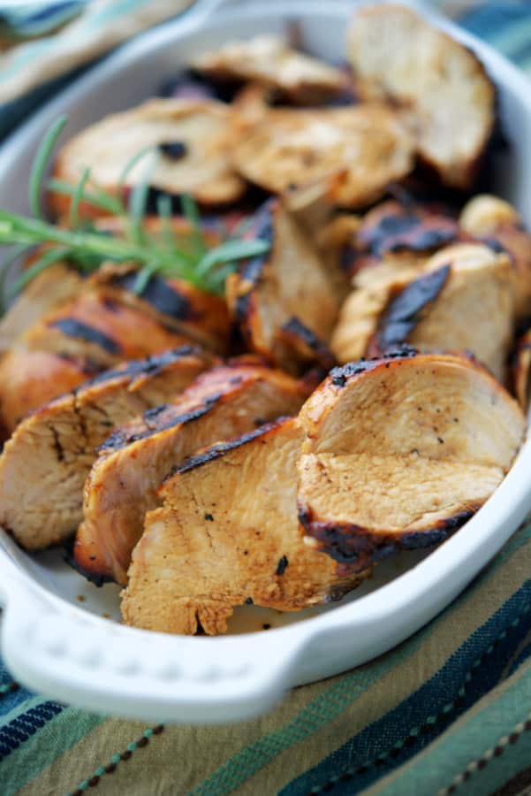 Grilled Chicken marinated in honey mustard and balsamic vinegar. 