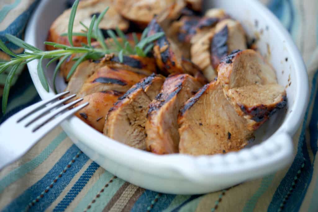 Honey Mustard Balsamic Grilled Chicken in a dish