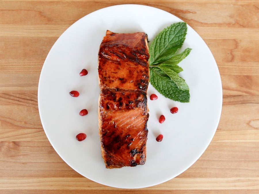 A plate of pomegranate salmon