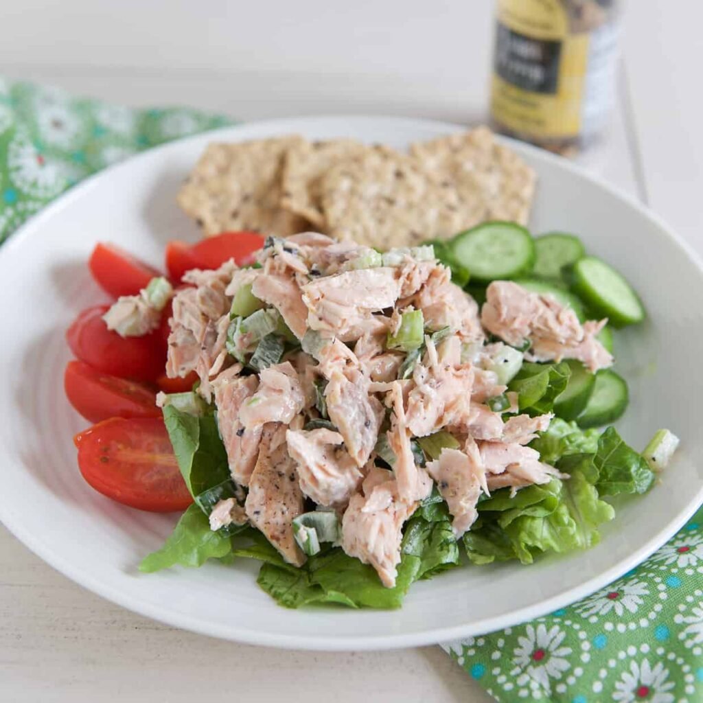 salmon salad on a plate. 