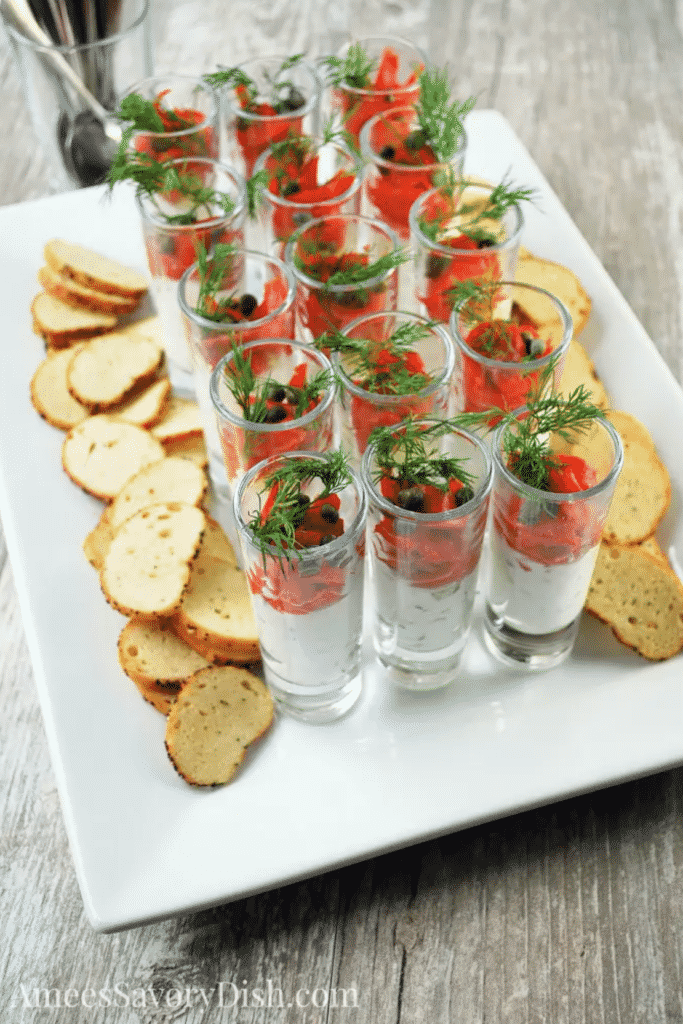 Salmon shooters on a plate. 