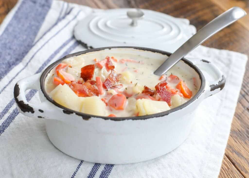 A bowl of salmon chowder