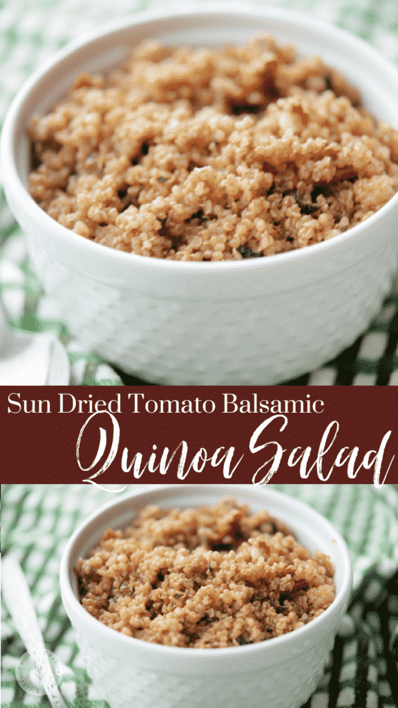 This gluten free salad is made with quinoa, fresh sun dried tomatoes, basil, balsamic glaze and EVOO is super easy and flavorful. 